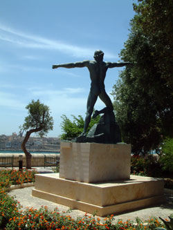 Enea by Ugo Attardi stands in the Lowr Barrakka Gardens Valletta